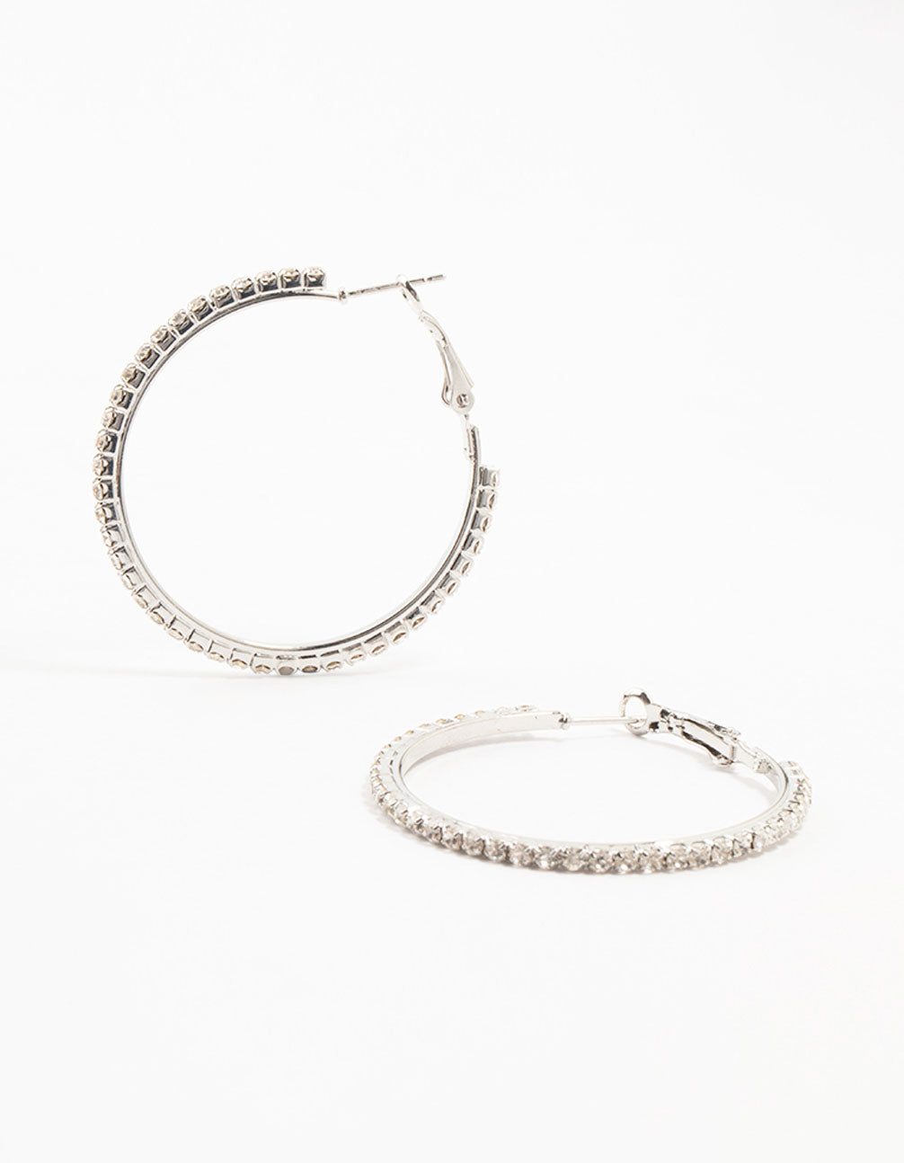 Silver Large Skinny Diamante Hoop Earrings