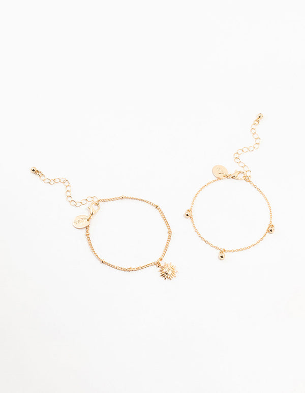 Gold Sun & Ball Pendant Bracelets 2-Pack