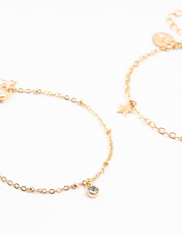 Gold Diamante Star Charm Bracelets 2-Pack