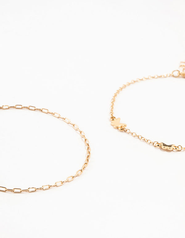 Gold Station Butterfly Anklets 4-Pack