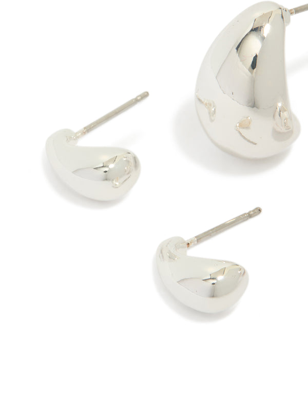 Silver Plated Teardrop Stud Earrings 2-Pack