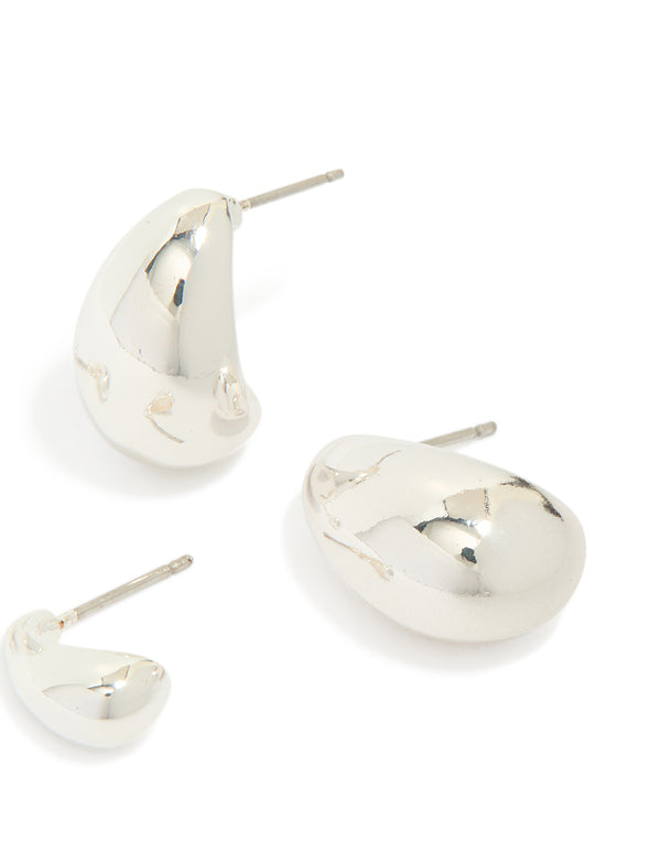 Crafted from silver plated material teardrop stud earrings in a 2-pack post detail view
