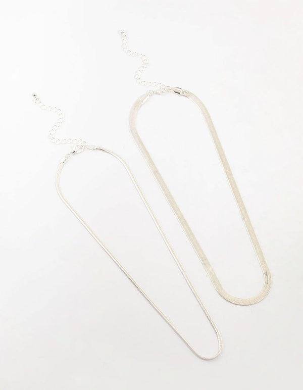 Silver Plated Herringbone Chain Necklaces 2-Pack