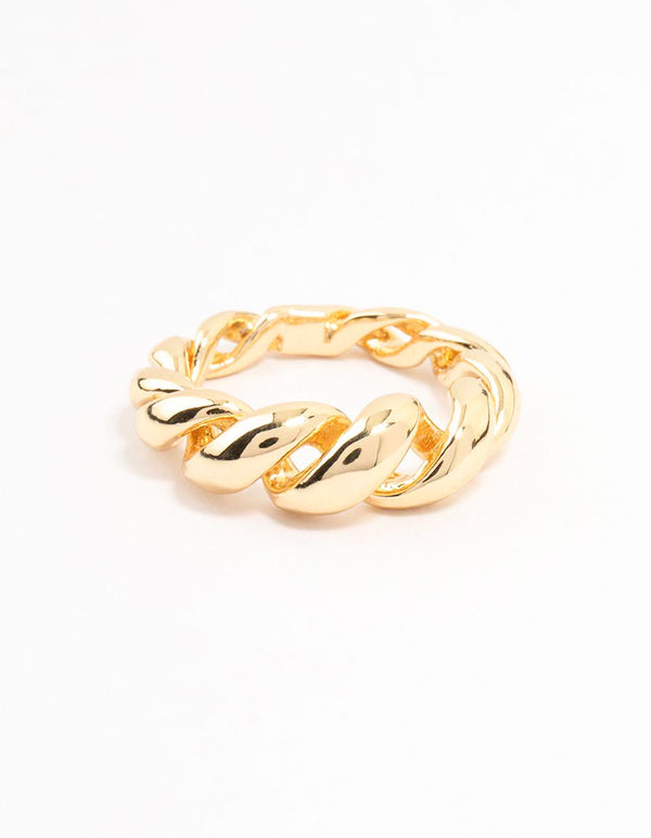 Elegant gold plated swirl coil ring close up view