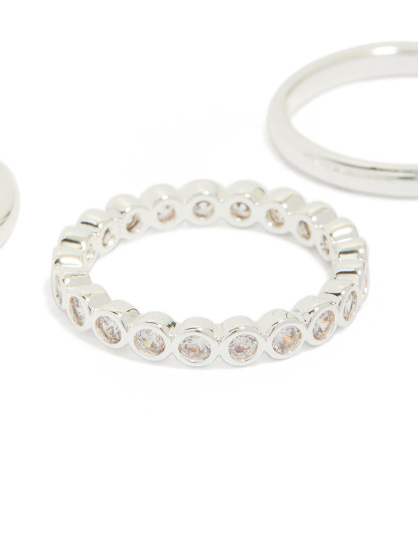 Silver Plated Fine Round Cubic Zirconia Stacking Rings 3-Pack