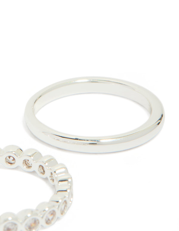 Silver Plated Fine Round Cubic Zirconia Stacking Rings 3-Pack
