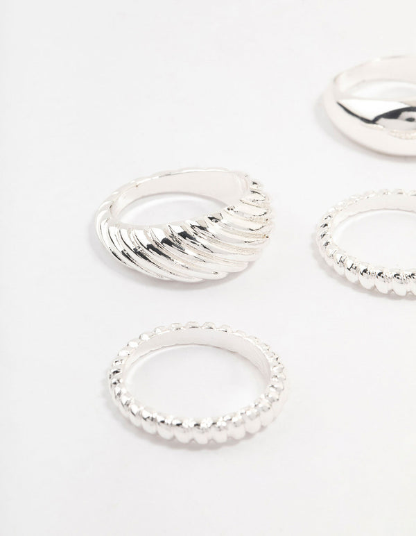 Silver Plated Twisted & Plain Rings 4-Pack