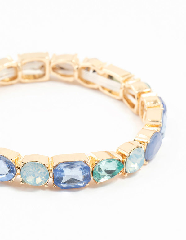 Gold Blue Cluster Stretch Bracelet