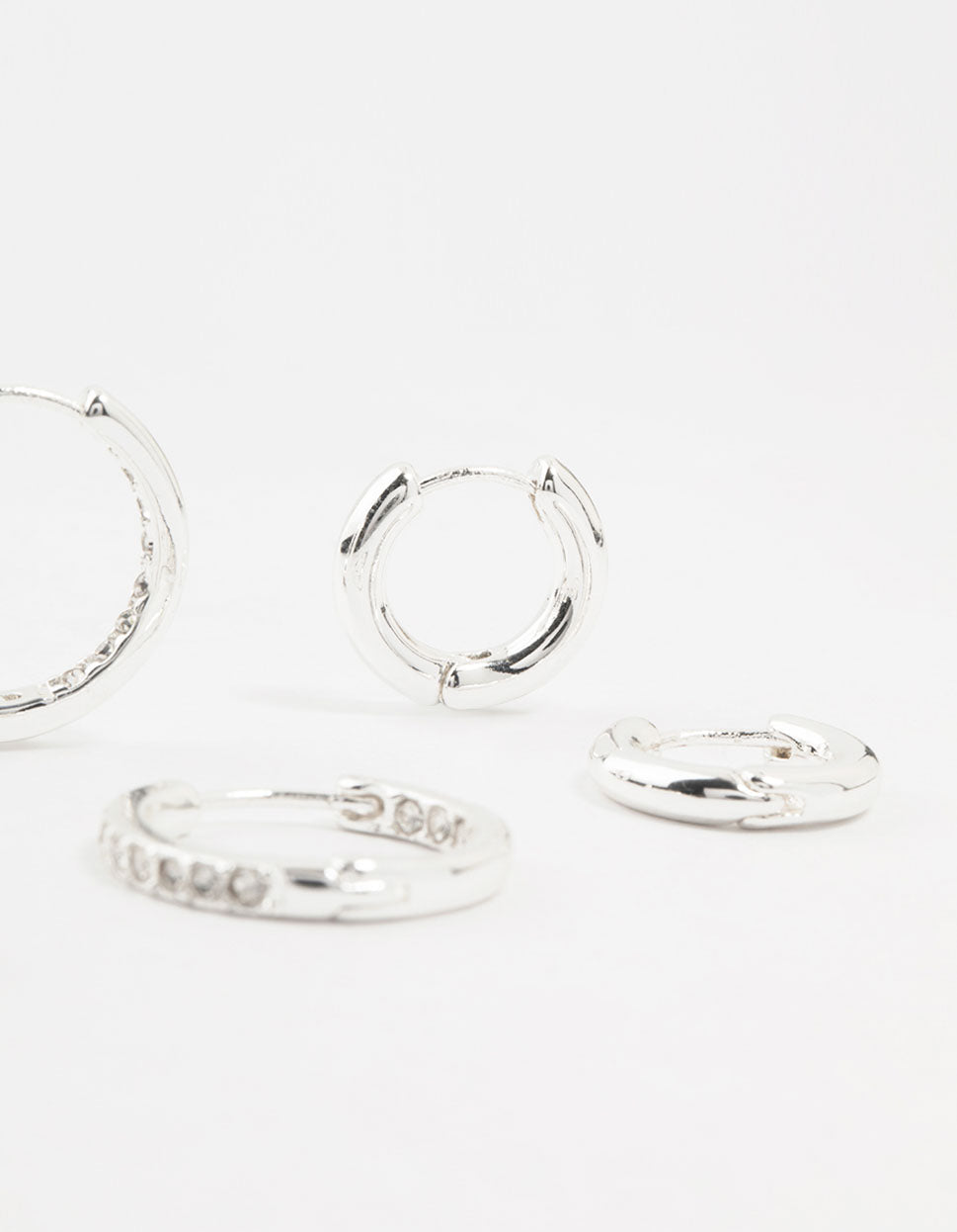 Silver Plated Diamante Huggie Earrings 3-Pack