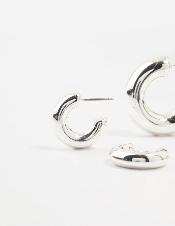 Silver Plated Chunky Bubble Hoop Earrings 3-Pack