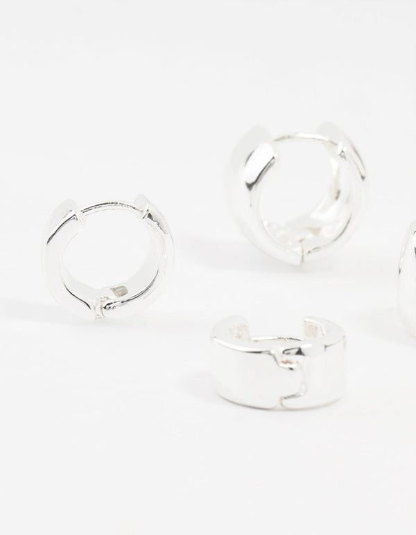 Silver Plated Mini Chunky Hoop Earrings 2-Pack