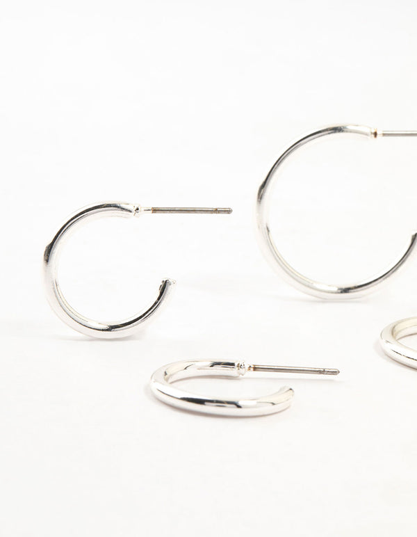 Silver Plated Thin Hoop Earrings 3-Pack