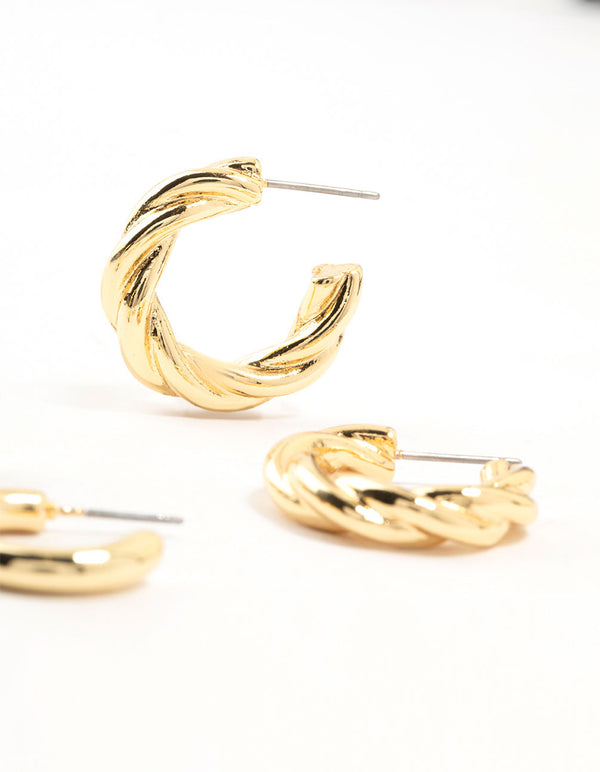 Gold Plated Classic Twisted Earrings 2-Pack