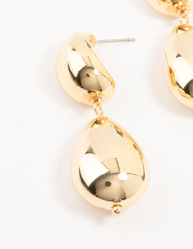Gold Plated Double Bubble Drop Earrings