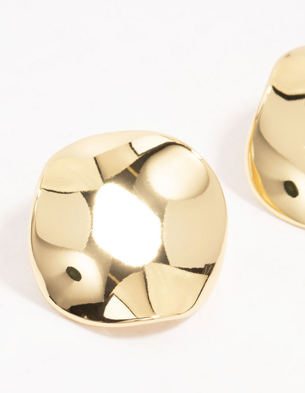 Gold Plated Round Wave Stud Earrings
