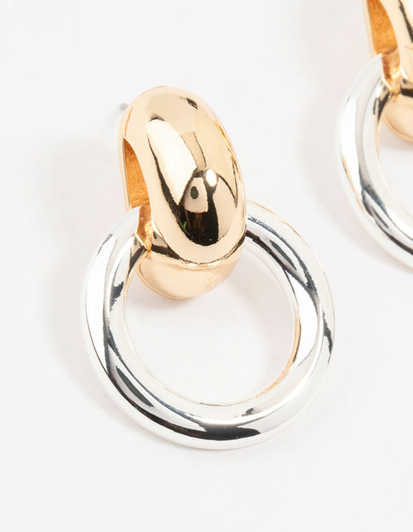 Mixed Metals Bubble Doorknocker Stud Earrings