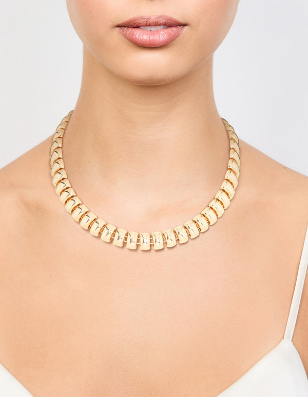 Gold Plated Textured Rectangle Necklace