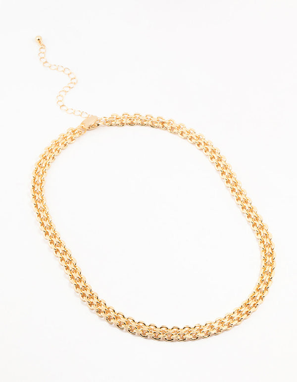 Gold Plated Weave Flat Chain Necklace