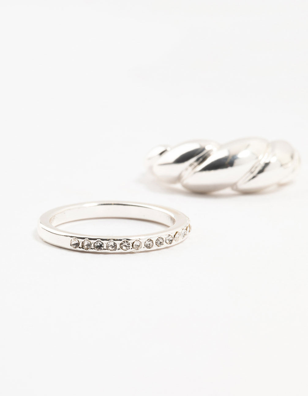 Silver Plated Diamante Twisted Rings 3-Pack