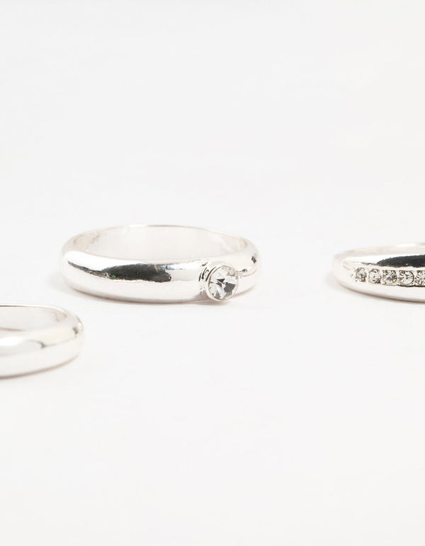 Silver Plated Cubic Zirconia Chunky Rings 3-Pack