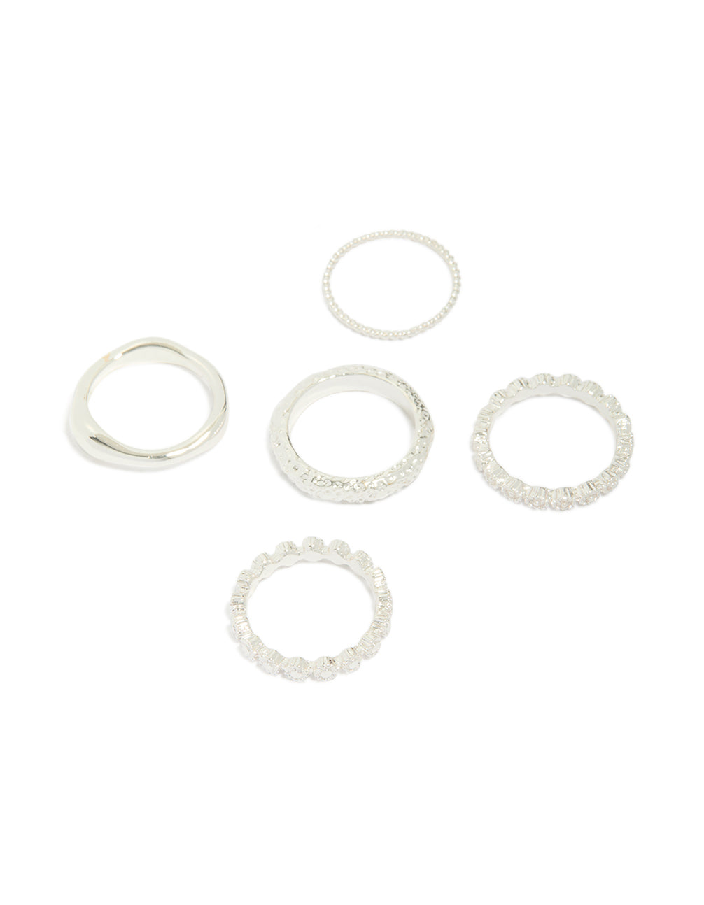 Silver Plated Molten Mixed Rings 5-Pack