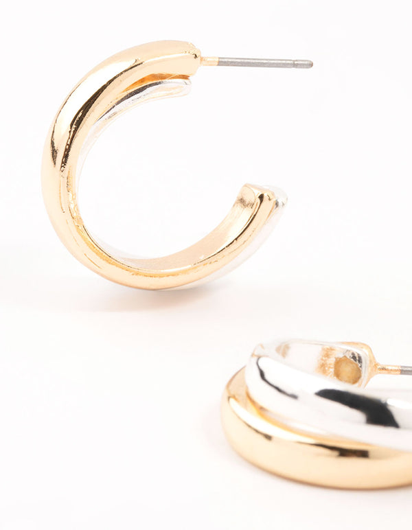 Mixed Metals Double Overlap Hoop Earrings