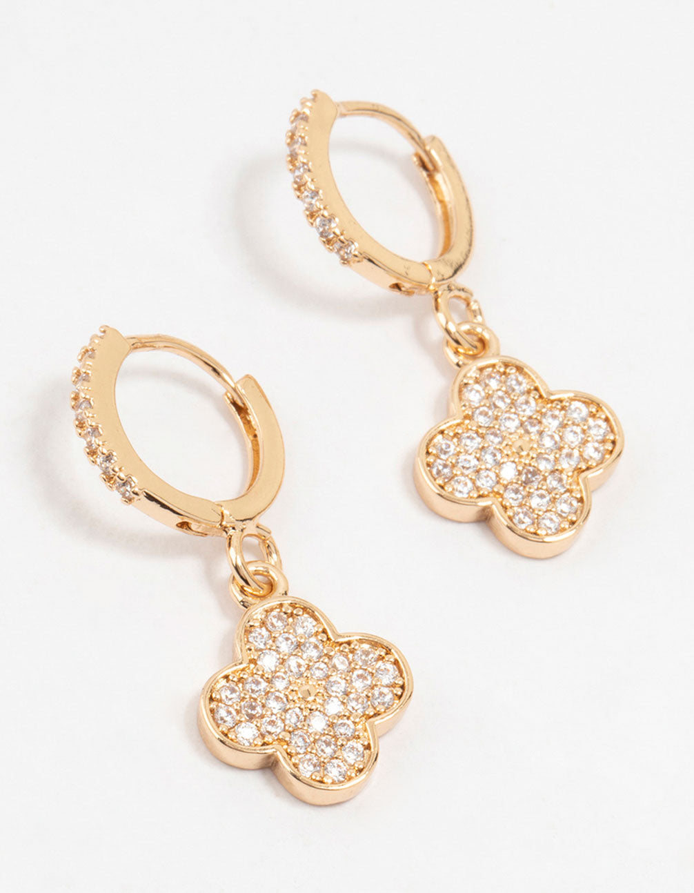 Gold Cubic Zirconia Clover Huggie Earrings