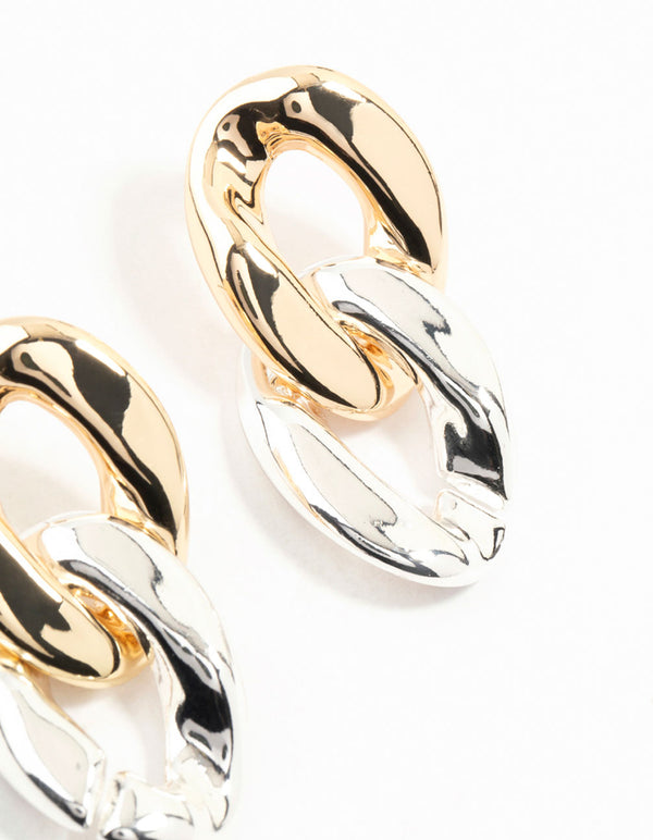 Mixed Metals Gold & Silver Double Link Chain Drop Earrings