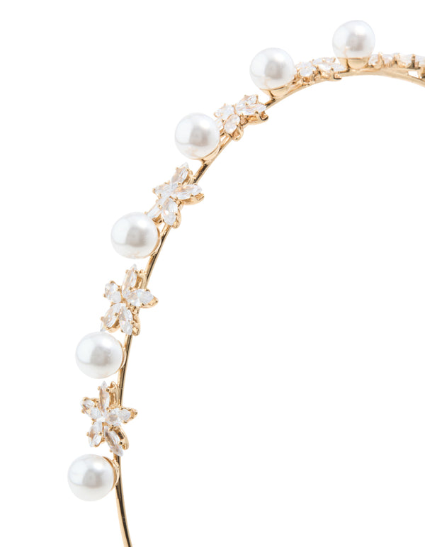 Gold Alternating Flower & Pearl Headband