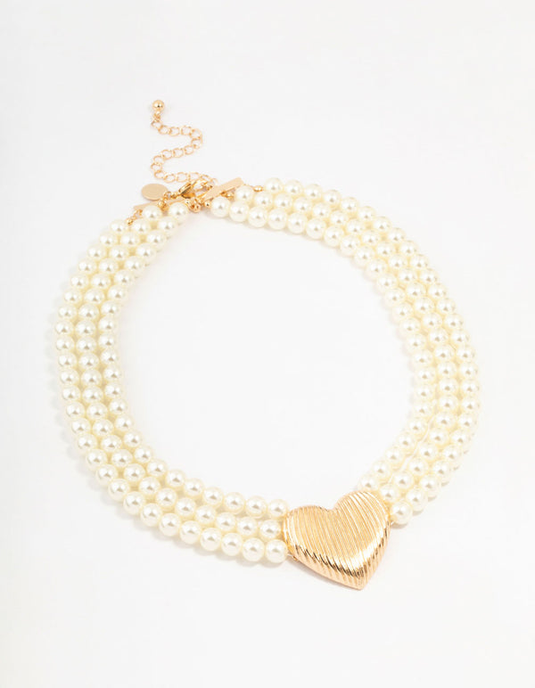 Acrylic Pearl Heart Pendant Necklace