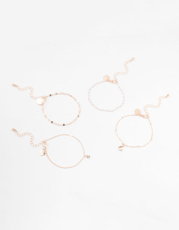 Rose Gold Mixed Butterfly Charm Bracelets 4-Pack