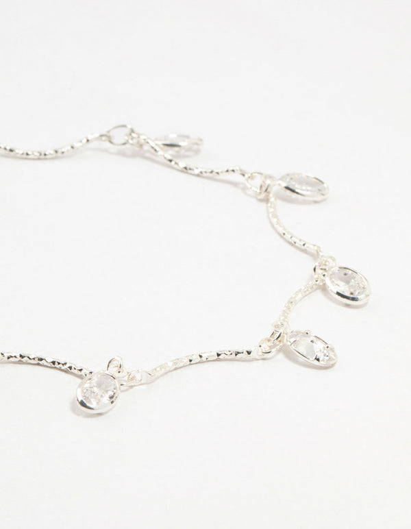 Silver Plated Brass Vine Crystal Charm Bracelet