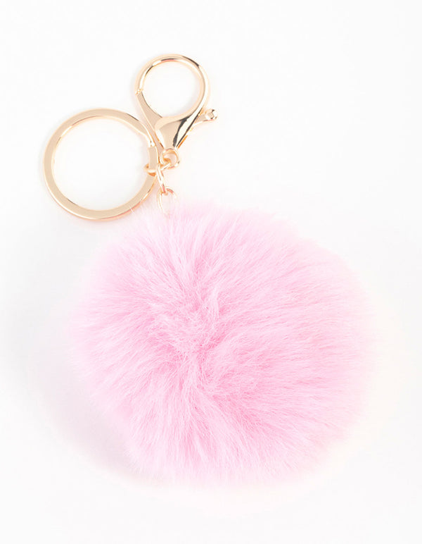 Pink Pom Pom Fabric Keychain