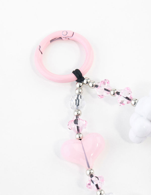 Pink & White Cloud Heart Keychain