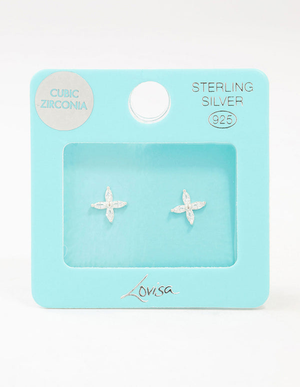 Sterling Silver Cubic Zirconia Mini Flower Stud Earrings