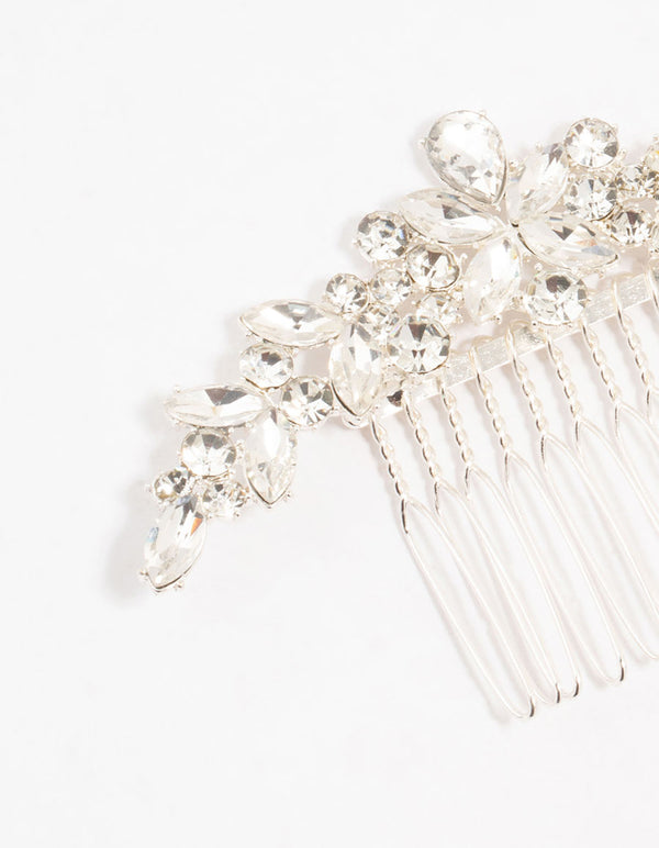 Silver Mixed Cut Cubic Zirconia Hair Comb