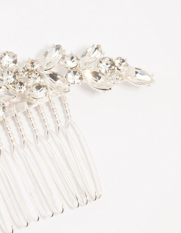 Silver Mixed Cut Cubic Zirconia Hair Comb