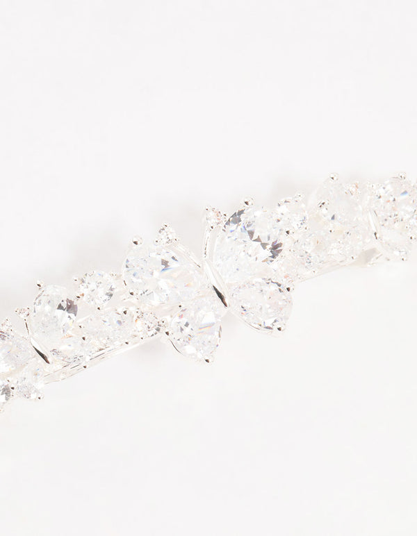 Silver Cubic Zirconia Butterfly Cluster Hair Clip