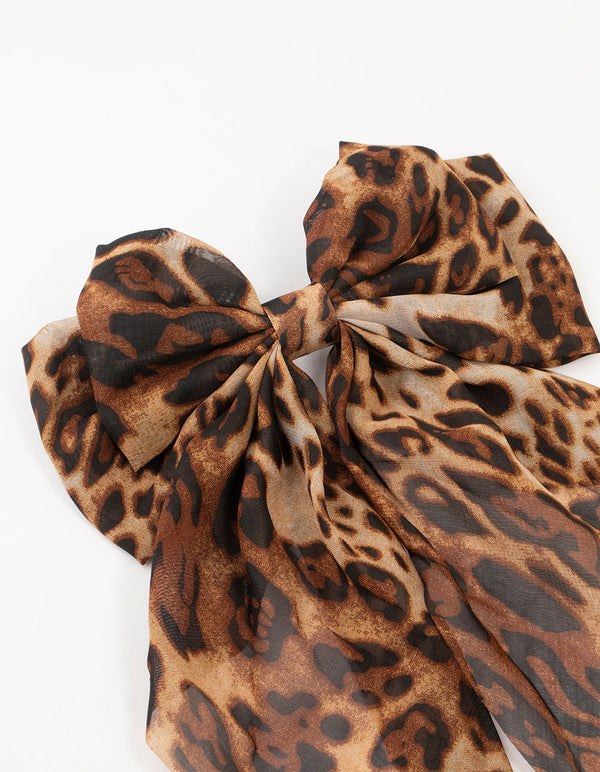 Leopard Print Fabric Drop Bow Clip