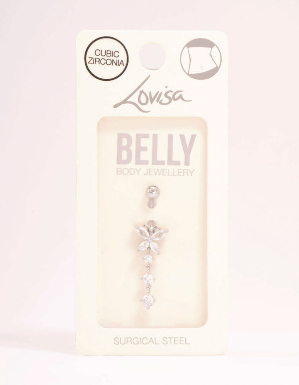 Surgical Steel Butterfly Cubic Zirconia Drop Belly Bar