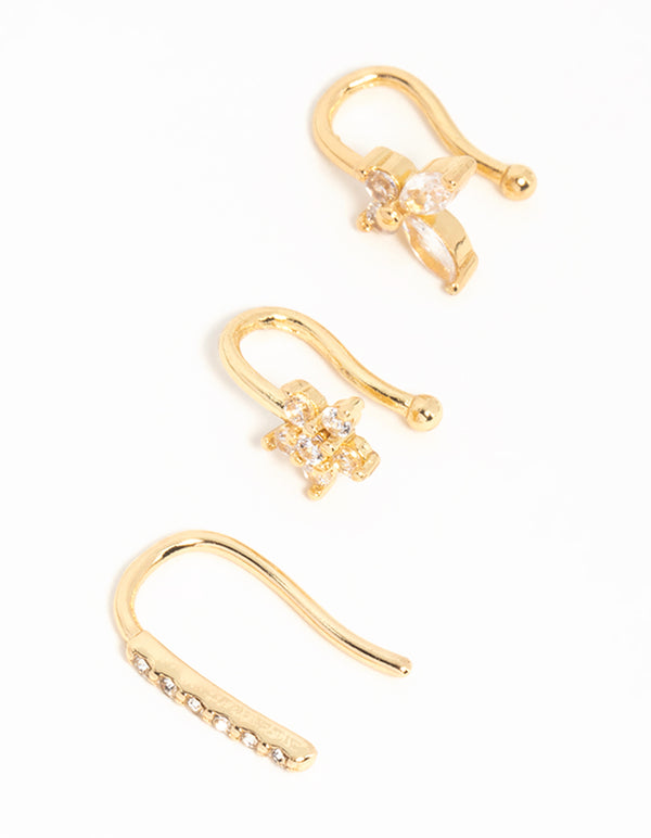 Gold Plated Nature Faux Nose Studs 3-Pack