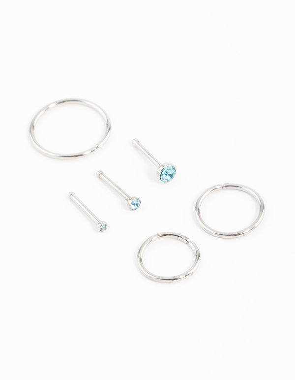 Surgical Steel Fine Graduating Cubic Zirconia Nose Ring & Stud 6-Pack