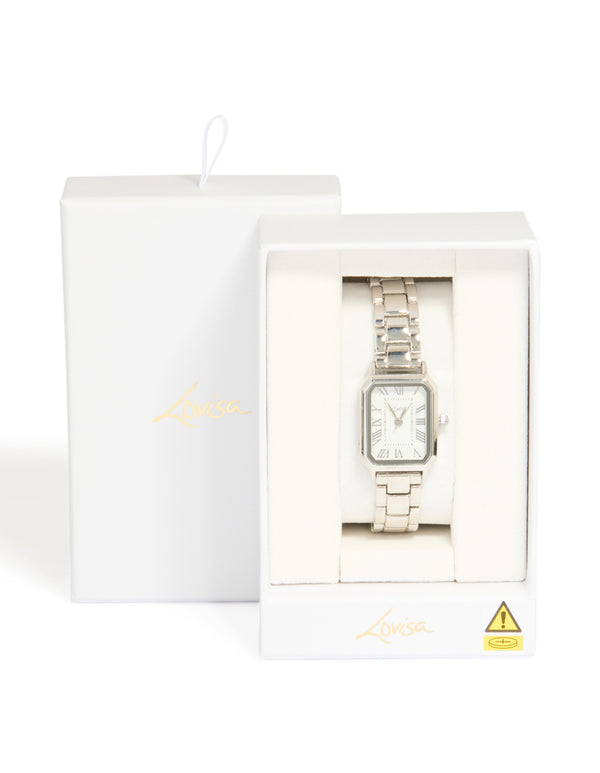 Silver Rectangle Roman Numeral Watch