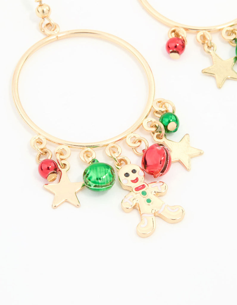 Gingerbread Man & Bells Gold Hoop Drop Earrings Lovisa