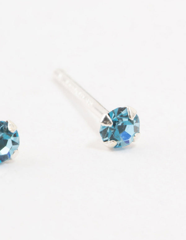 Baby Blue Czech Bohemia Crystal Sterling Silver Stud Earrings