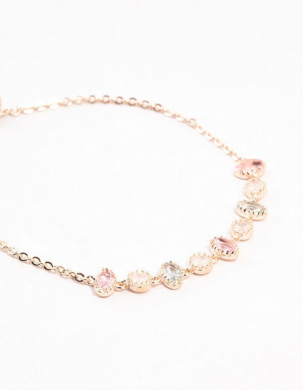 Rose Gold Plated Oval & Round Stone Bracelet