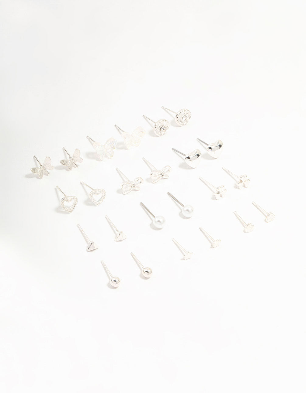Silver Butterfly & Mixed Style Stud Earrings 12-Pack