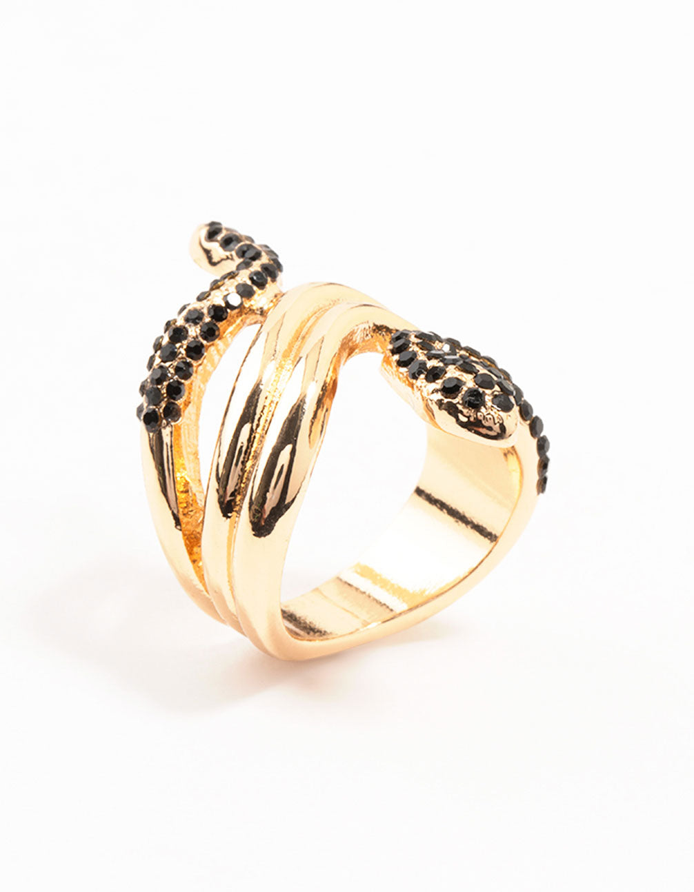 Black Diamante & Gold Stacked Snake Ring