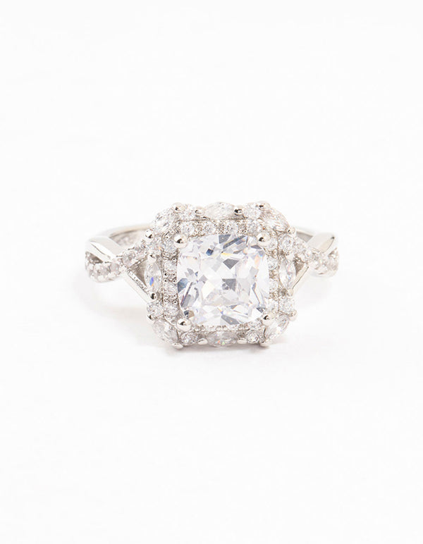 Silver Princess Cubic Zirconia Halo Ring