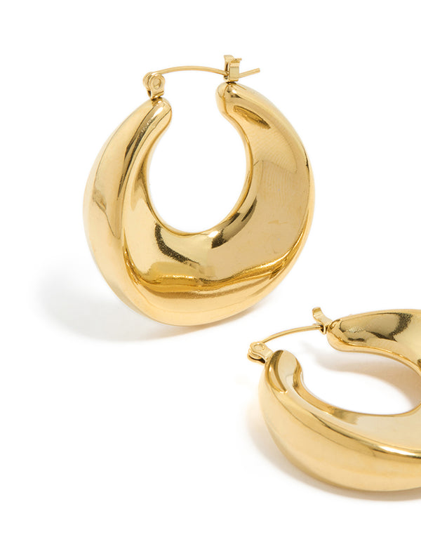 Waterproof Gold Plated Stainless Steel Large Hoop Earrings